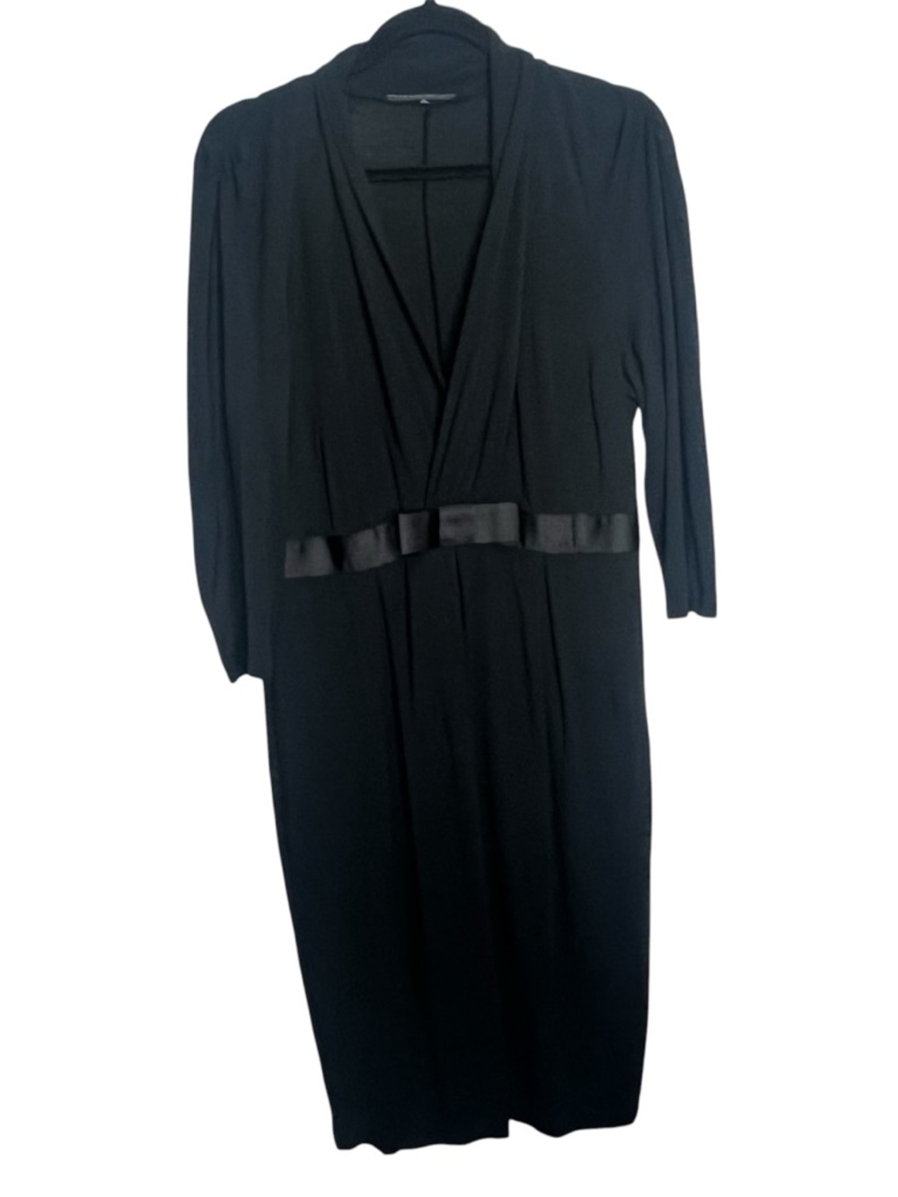 Antonio Melani Long Sleeve Black Midi Dress Sz M V-Neck Classic Quiet Luxury